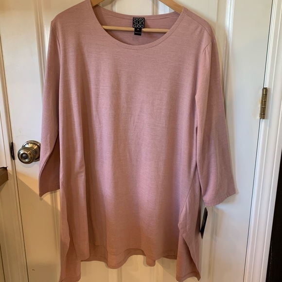 NWT Clara SunWoo Round Neck Peach Skin Knit Envelope Hem Tunic Blush Size 1X 18 - Picture 1 of 9